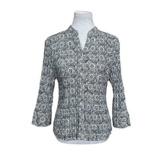Fred David Womens Gray White High Low Split Cuff Blouse Size L - Picture 1 of 6